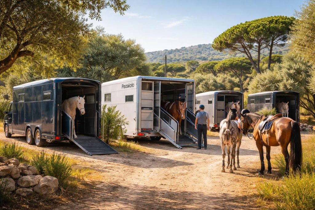 Transport équestre avec des vans chevaux Fautras et Pezzaioli pour randonnées dans le Sud