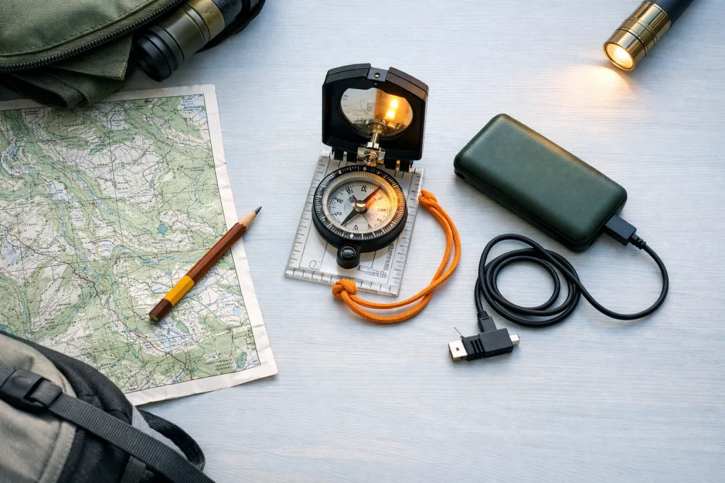 Se repérer sans réseau : carte, boussole et batterie en montagne