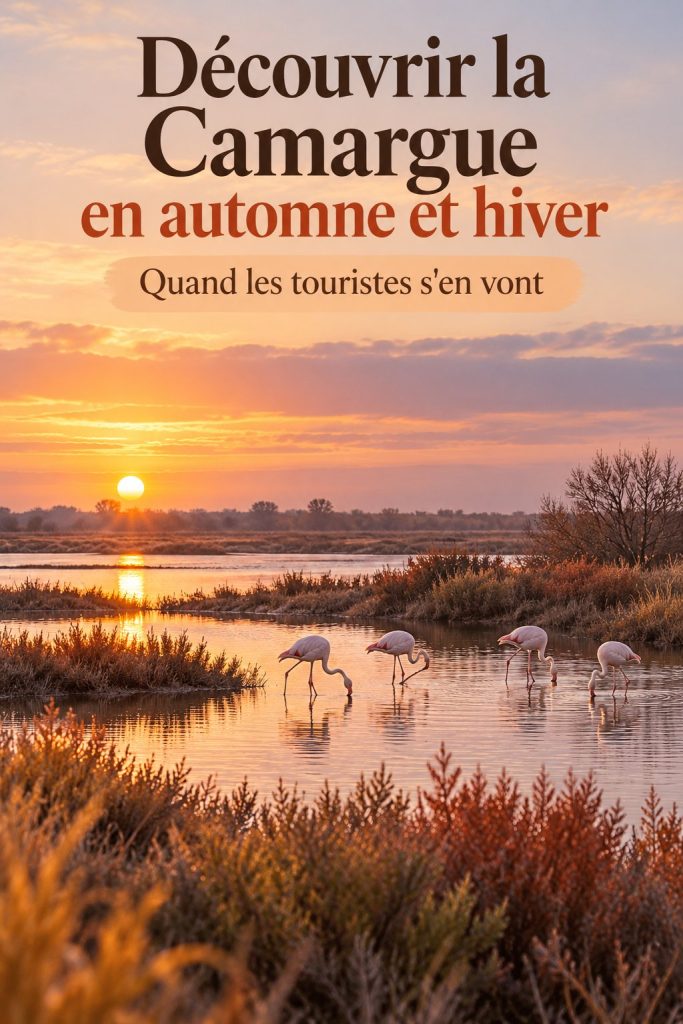 Paysage automnal en Camargue avec des arbres et des herbes arides