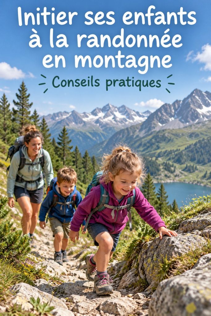 Enfants découvrant la randonnée en montagne face à un paysage naturel
