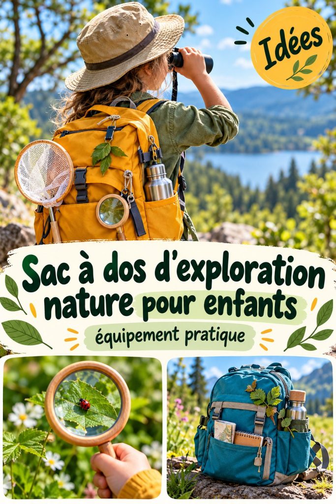 Un enfant avec un sac à dos d'exploration en pleine nature, prêt pour l'aventure.