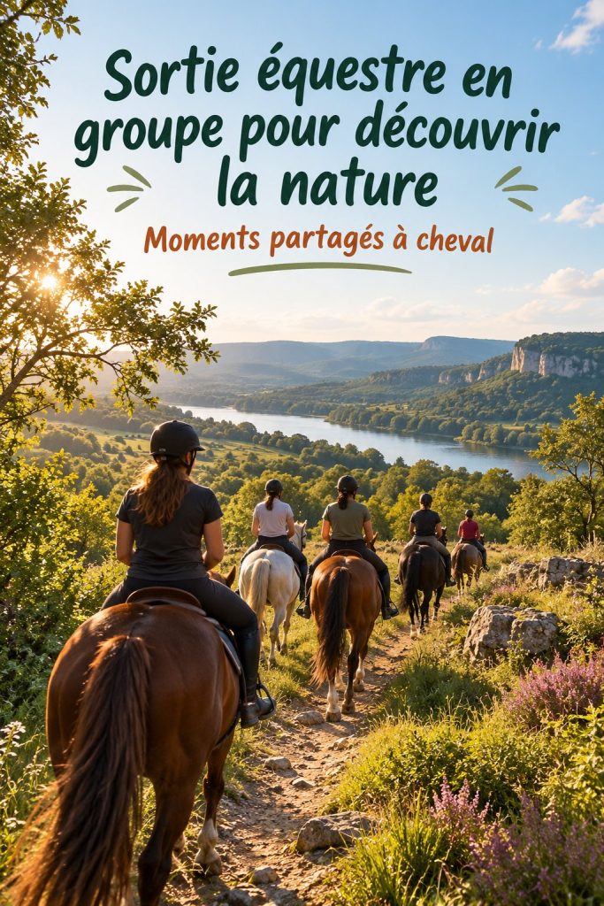 Groupe d'amis à cheval admirant le coucher de soleil en pleine nature